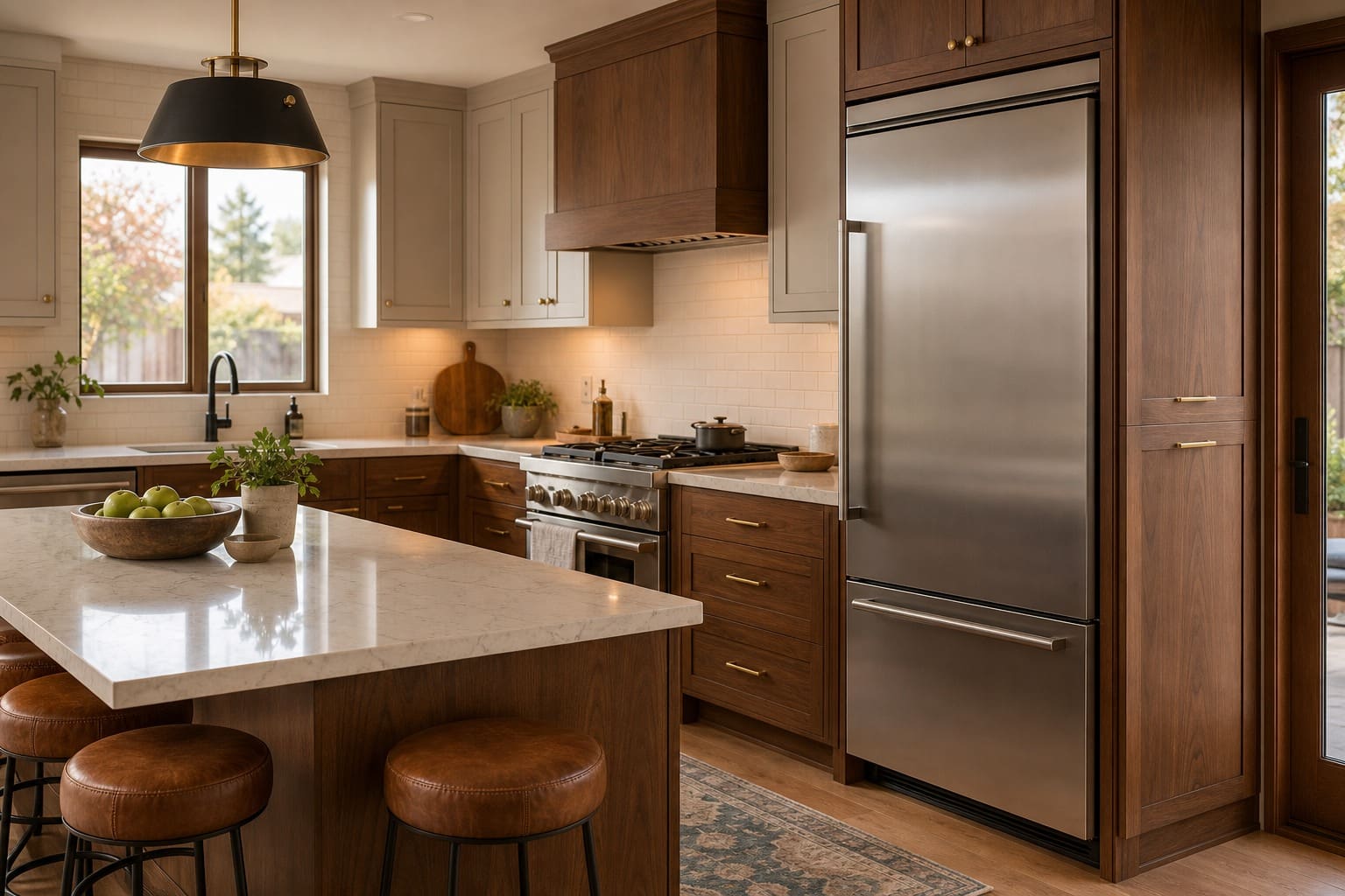 Warm remodeled Campbell kitchen near downtown with an integrated Sub-Zero refrigerator column